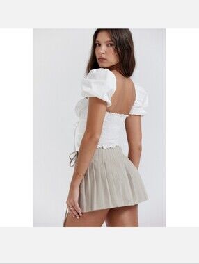 House of CB Pleated Mini Skirt in Light Taupe